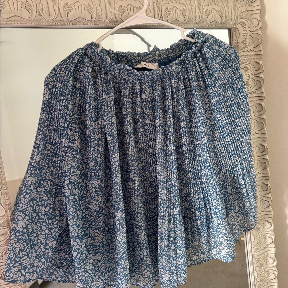 Mango Blue and White Floral Skirt